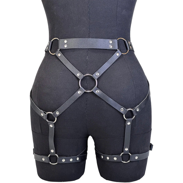 Women Fashion PU Leather Harness Waist Belt Punk Studded Gothic Clothing