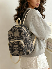 Gothic Skull Allover Print Women Fashion Backpack Corduroy Multi-pocket  Bag