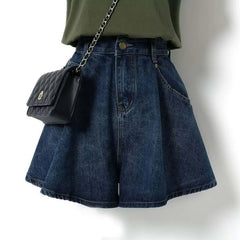 Pleated High Waist Denim Skirt Plus Size Denim Shorts For Women