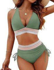 Summer Beachwear Women Textured Bikini Set Wide Shoulder Swimwear