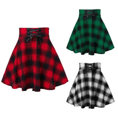 Women Plaid Skirts Spring Autumn High Waist Bandage Short Skirts