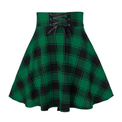 Women Plaid Skirts Spring Autumn High Waist Bandage Short Skirts