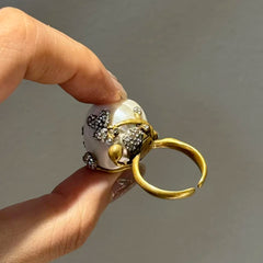 Vintage Big Baroque Imitated Pearl Wedding Rings For Women Gold