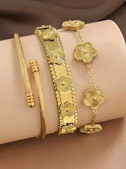 3pcs 18K Gold Plated 304 Stainless Steel Women's Clover Bracelet