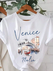 2026 Fashion New Arrival Women Vacation‑Style Graphic Tee, White Paris