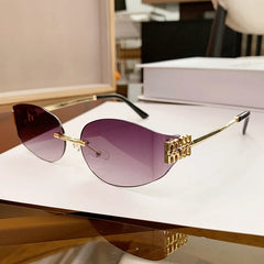 Rimless Oval Sunglasses Women UV400 Oversized Gradient Goggles Female