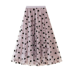 Women Elegant Lace Skirt Medium Long A Line Skirt Love Prints