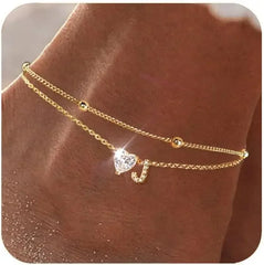 Waterproof CZ Ankle Bracelets for Women Heart Anklets Chain Beach Jewelry
