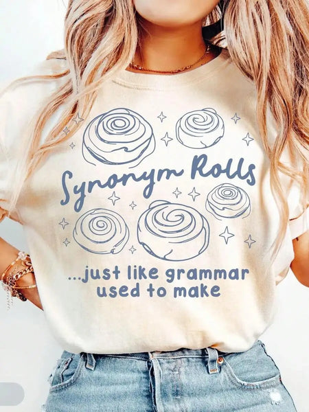 Women's Preppy Graphic Tee Synonym Rolls Just Like Used To Make