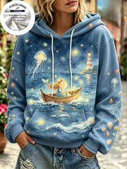 Women Fleece Hoodie Watercolor Fairy Long Sleeve Pullover