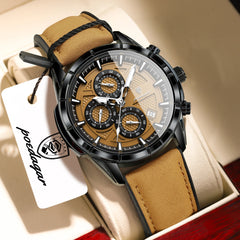 POEDAGAR Fashion Men Wristwatch Luminous Waterproof Leather Watches