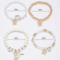 4Pcs Trendy Butterfly Beaded Bracelet Set For Women Pink Acrylic