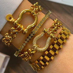 1PC Luxury Gold& Silver Horseshoe Bracelet, Chunky Chain Bracelet