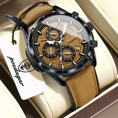 POEDAGAR Fashion Men Wristwatch Luminous Waterproof Leather Watches