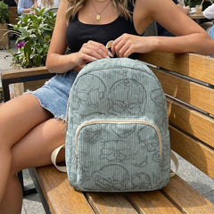 Gothic Skull Allover Print Women Fashion Backpack Corduroy Multi-pocket  Bag