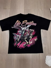2026 new Street mixed fashion angel print short-sleeved T-shirt