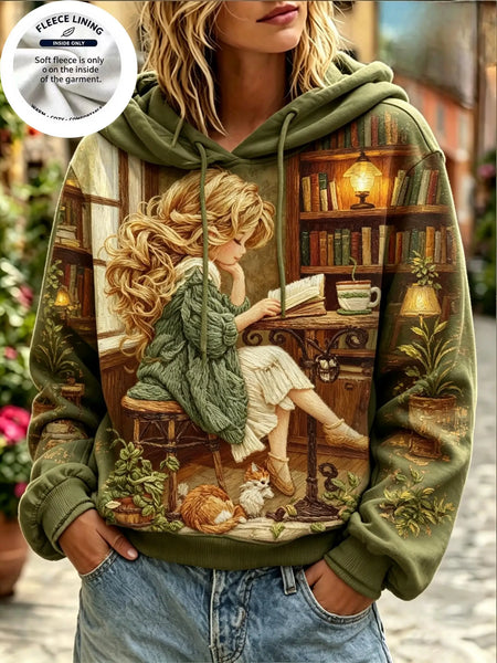Women Fleece Hoodie Watercolor Fairy Long Sleeve Pullover