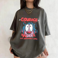 Vintage Courage The Cowardly Dog Cartoon Print Short Sleeve T-Shirt