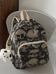 Gothic Skull Allover Print Women Fashion Backpack Corduroy Multi-pocket  Bag