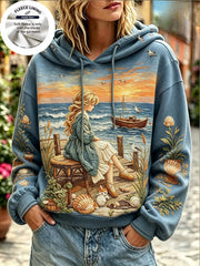 Women Fleece Hoodie Watercolor Fairy Long Sleeve Pullover