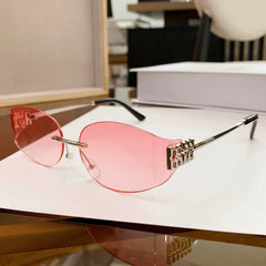 Rimless Oval Sunglasses Women UV400 Oversized Gradient Goggles Female