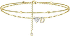 Waterproof CZ Ankle Bracelets for Women Heart Anklets Chain Beach Jewelry