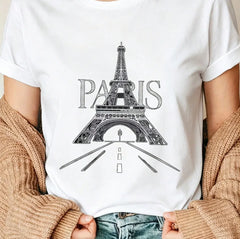 2026 Fashion New Arrival Women Vacation‑Style Graphic Tee, White Paris