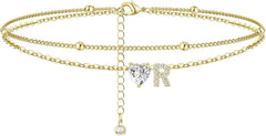 Waterproof CZ Ankle Bracelets for Women Heart Anklets Chain Beach Jewelry