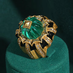 Vintage Rings For Woman Pumpkin Green Resin Black Gold Color Luxury