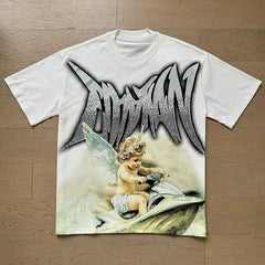 2026 new Street mixed fashion angel print short-sleeved T-shirt