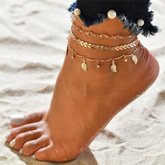 Modyle New Fashion Bohemian Simulated Pearl Chain Wedding Anklet