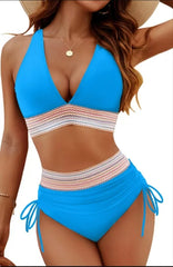Summer Beachwear Women Textured Bikini Set Wide Shoulder Swimwear