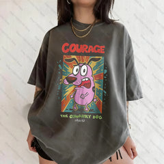 Vintage Courage The Cowardly Dog Cartoon Print Short Sleeve T-Shirt