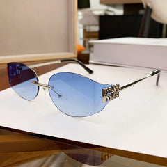Rimless Oval Sunglasses Women UV400 Oversized Gradient Goggles Female