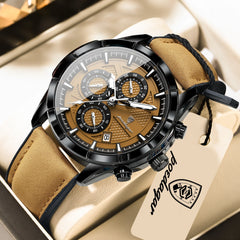 POEDAGAR Fashion Men Wristwatch Luminous Waterproof Leather Watches