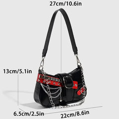 Y2K Punk Shoulder Bag For Women Retro Chain Rivet Underarm Handbag