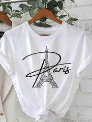 2026 Fashion New Arrival Women Vacation‑Style Graphic Tee, White Paris