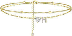 Waterproof CZ Ankle Bracelets for Women Heart Anklets Chain Beach Jewelry