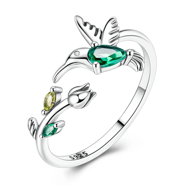Sterling Silver Rings Tulip Hummingbird Adjustable Opening Rings