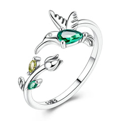 Sterling Silver Rings Tulip Hummingbird Adjustable Opening Rings