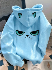 Cartoon Grumpy Cat Print Hoodie For Women Creative Sweatshirt
