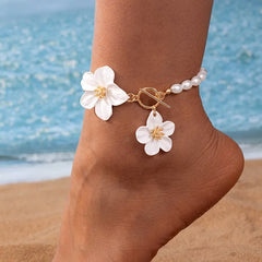 Gorgeous Faux Pearl Chic Flower Pendant Anklet for Women Foot Chain