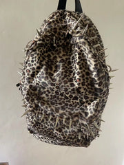 Punk Rivet Leopard Print Backpack Men's  Capacity Fashion Backpacks