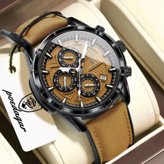 POEDAGAR Fashion Men Wristwatch Luminous Waterproof Leather Watches