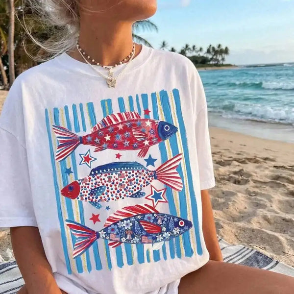 Unisex Trendy Fourth Of July USA Patriotic Print Short Sleeve T Shirt
