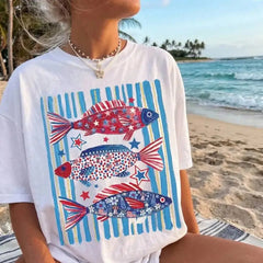 Unisex Trendy Fourth Of July USA Patriotic Print Short Sleeve T Shirt