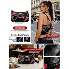 Y2K Punk Shoulder Bag For Women Retro Chain Rivet Underarm Handbag