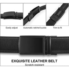Mens Belt Automatic Genuine Leather Luxury Belt of Men Black