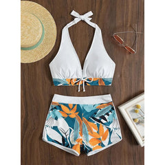 Halter Bikini Set Short Swimsuit Women High Waist Swimwear Beachwear