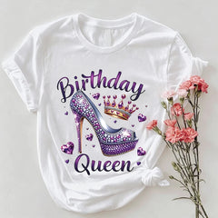 Birthday Queen Purple Rhinestone High Heel Crown Heart  T-Shirt